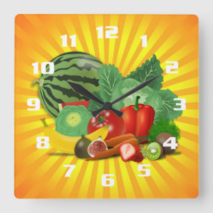 Gorgeous Fruit and Vegetable Kitchen Square Wall Clock