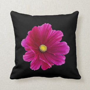 GORGEOUS FUCHSIA FLOWER ON EBONY BLACK THROW PILLOW