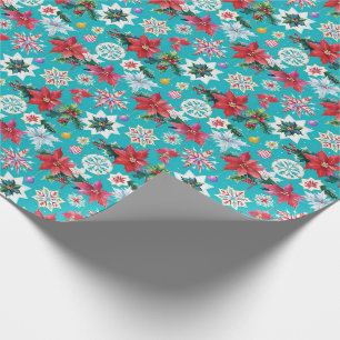Gorgeous Fun Christmas Pattern On Turquoise Blue Wrapping Paper