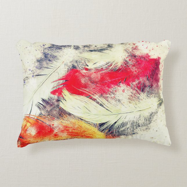 Gorgeous Funky Vibrant Feather Design Accent Pillow (Front)