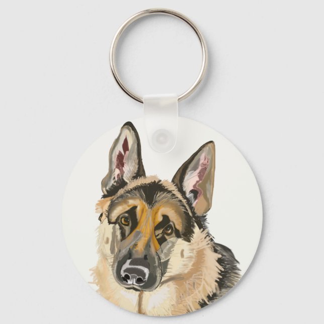 Gorgeous German Shepherd, Alsation Dog Drawing Key Keychain (Front)