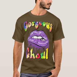 Gorgeous Ghoul Halloween Lips Retro Tie Dye Purple T-Shirt