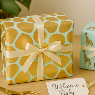 Gorgeous Giraffe Print Mint and Gold Wrapping Paper Sheet
