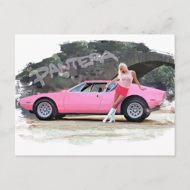 Gorgeous Girl with De Tomaso Pantera GTS Postcard (Front)