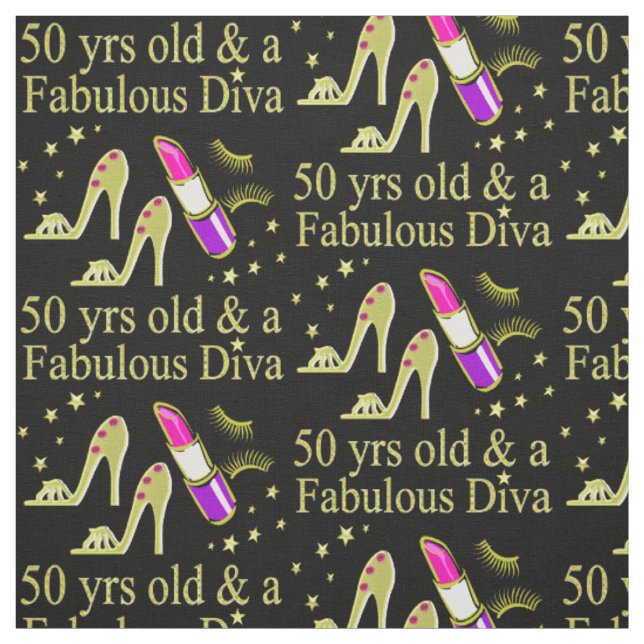 GORGEOUS GOLD 50TH BIRTHDAY DIVA DESIGN FABRIC (Swatch)