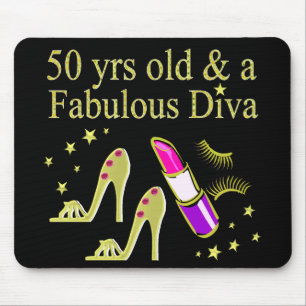 GORGEOUS GOLD 50TH BIRTHDAY DIVA DESIGN MOUSE PAD