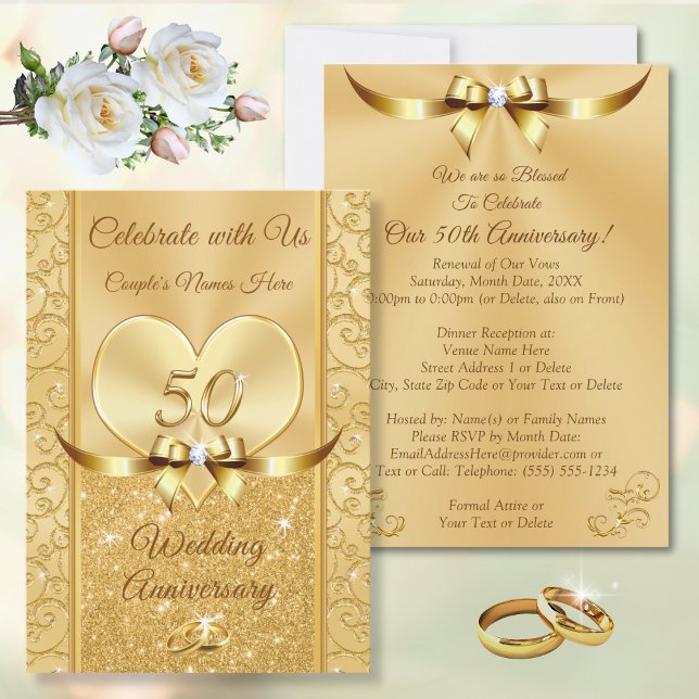Gorgeous Gold 50th Wedding Anniversary Invitations (Elegant 50th wedding anniversary invitations. Golden anniversary invitations is the 50 year symbol.)