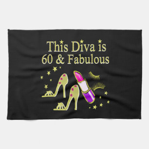 GORGEOUS GOLD 60TH BIRTHDAY HIGH HEEL DESIGN KITCHEN TOWEL