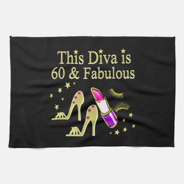 GORGEOUS GOLD 60TH BIRTHDAY HIGH HEEL DESIGN KITCHEN TOWEL (Horizontal)