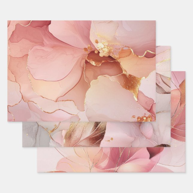 Gorgeous Gold Blush Pink Floral Bridal Shower Wrapping Paper Sheet (Set)