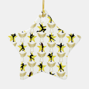 GORGEOUS GOLD FIGURE SKATING CHRISTMAS DESIGNS CERAMIC ORNAMENT