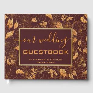 Gorgeous Gold Floral Bungundy Wedding Guest Book