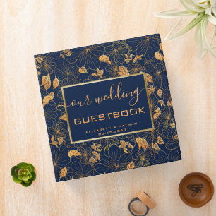 Gorgeous Gold Floral Navy Blue Wedding Guest Book Binder