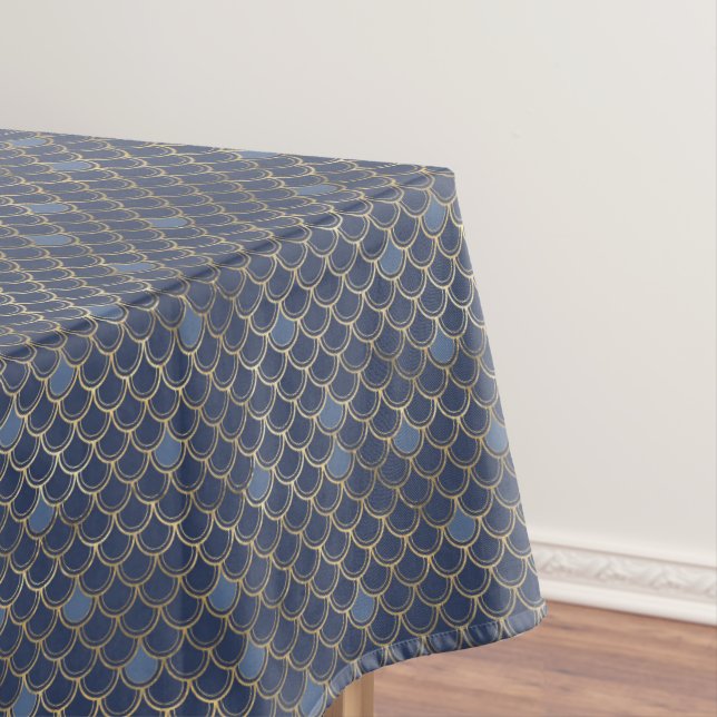Gorgeous Gold Navy Mermaid Scales Pattern Tablecloth (In Situ)