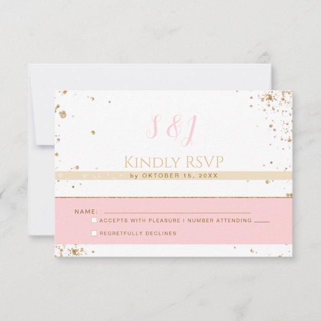 Gorgeous - Gold Pink RSVP 3 Card (Front)