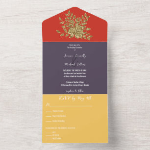 Gorgeous  Gold Rose's Wedding All In One Invitation