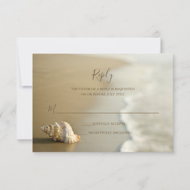 Gorgeous Gold Seashell Beach Wedding RSVP Card (Front)