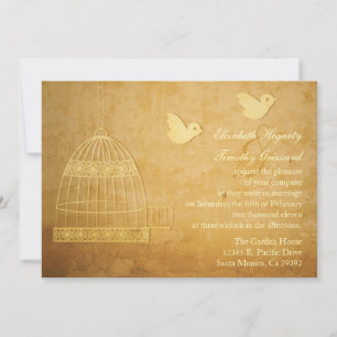Gorgeous Golden Birdcage Wedding Invitation