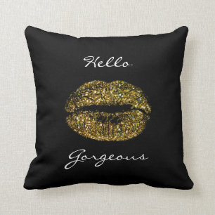 Gorgeous Golden Glitter Black White Kiss Lips Throw Pillow