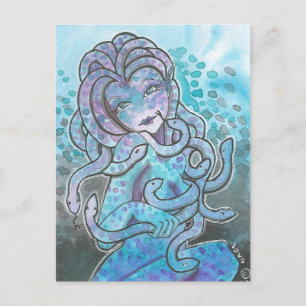 Gorgeous Gorgon blue Medusa Fantasy Art Postcard
