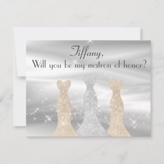 Gorgeous Gowns Matron of Honour proposal Invitation (Front)