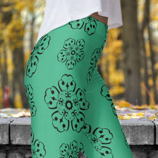 Gorgeous Green and Black Mandela Pattern Leggings
