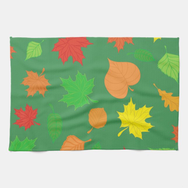 Gorgeous Green Autumn Leaves Kitchen Towel (Horizontal)