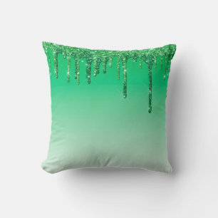 Gorgeous Green Glamourous Glitter Dripping Throw Pillow