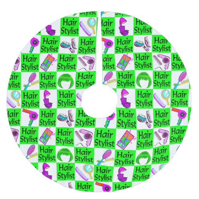 GORGEOUS GREEN HAIR STYLIST CHRISTMAS TREE SKIRT (Front)