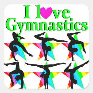 GORGEOUS GREEN I LOVE GYMNASTICS DESIGN SQUARE STICKER