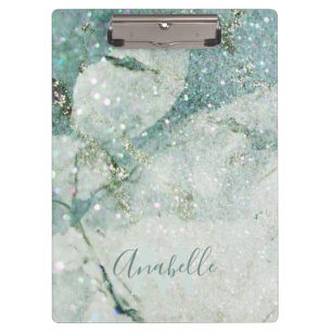 Gorgeous Green Marble and Glitter Monogrammed Clipboard