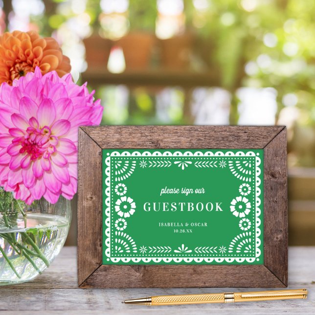 Gorgeous Green Papel Picado Wedding Guestbook Sign (Creator Uploaded)