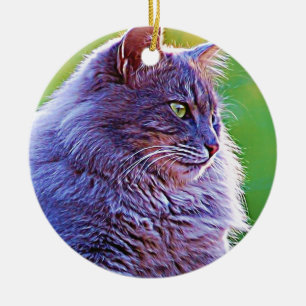 Gorgeous Grey Cat Ceramic Ornament