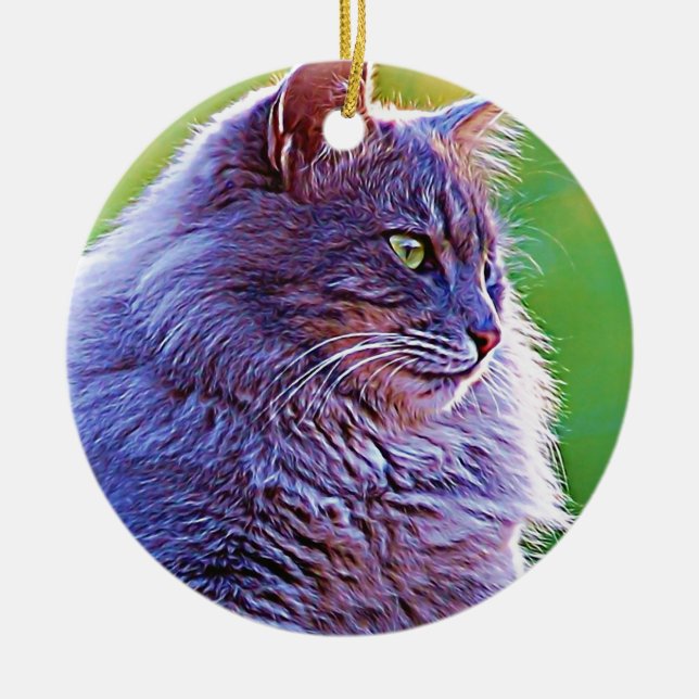 Gorgeous Grey Cat Ceramic Ornament (Front)