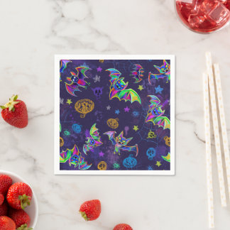 Gorgeous Halloween neon bat design vibrant trendy Napkin