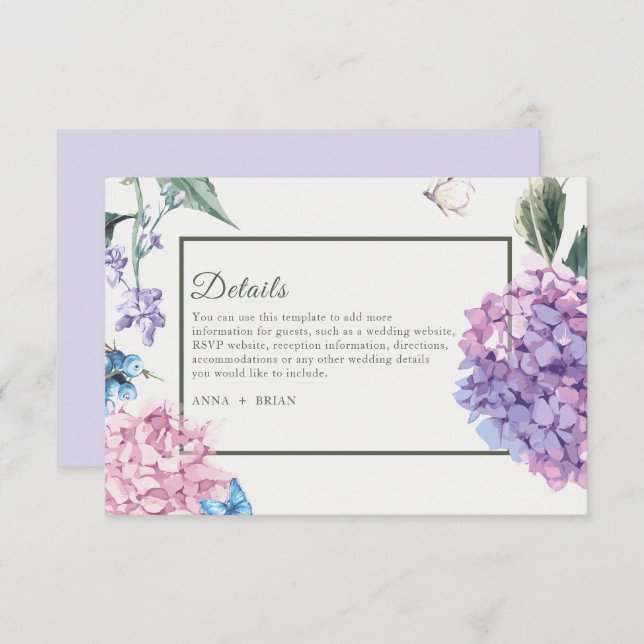 Gorgeous Hand-painted Hydrangea Floral Wedding Enclosure Card (Front/Back)