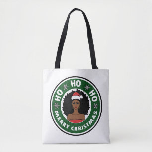 Gorgeous Ho Ho Ho Merry Christmas Afro Girl Tote Bag