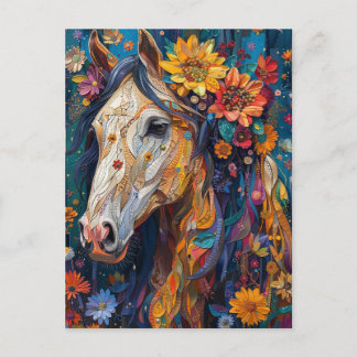Gorgeous Horse With Colourful Flowers Postcard