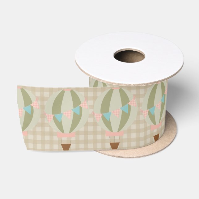 Gorgeous Hot Air Balloon Neutral Baby Shower Satin Ribbon (Spool)