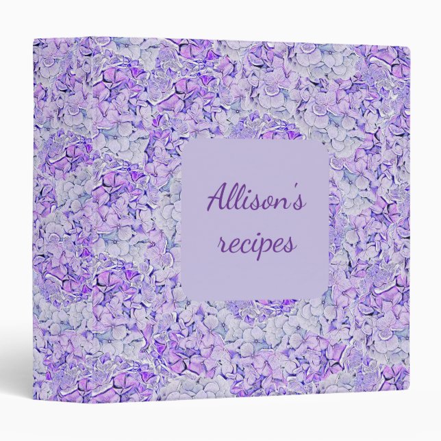 Gorgeous hydrangea pattern in lavender, floral  binder (Front/Spine)
