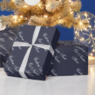 Gorgeous Ink Blue Indigo & White Custom Name, Text Wrapping Paper