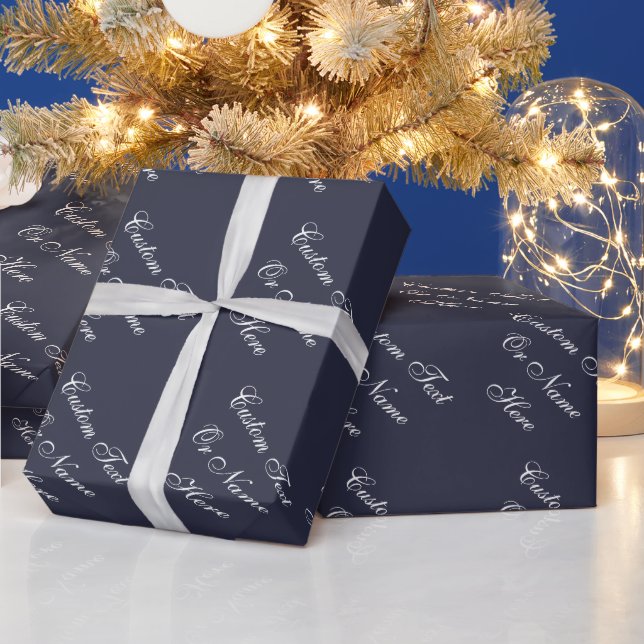 Gorgeous Ink Blue Indigo & White Custom Name, Text Wrapping Paper (Holidays)