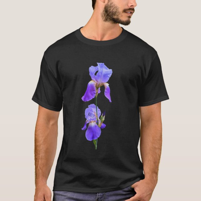 Gorgeous Iris Purple Exotic on White Shapes Mania  T-Shirt (Front)
