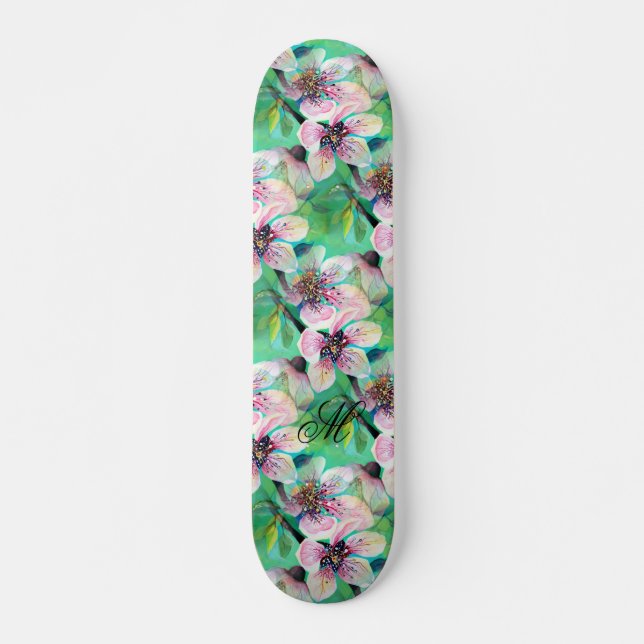 Gorgeous Japanese Sakura Cherry Tree Monogram Skateboard (Front)