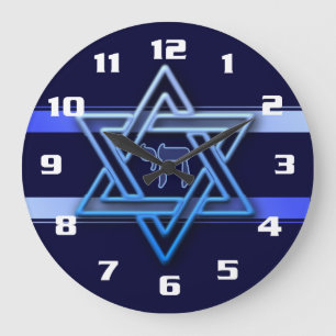 Gorgeous Jewish Star of David Blue and White Large Clock