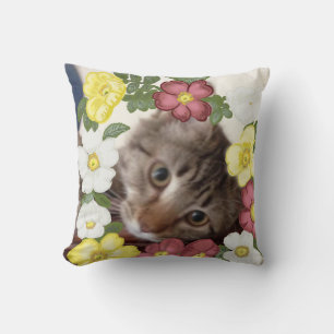 Gorgeous Kitten and Flower Garland Throw Pillow