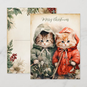 Gorgeous Kitten Couple Christmas  Postcard