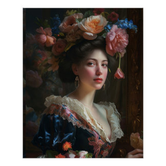 Gorgeous Lady In A Silk Flowers Dress.  Poster