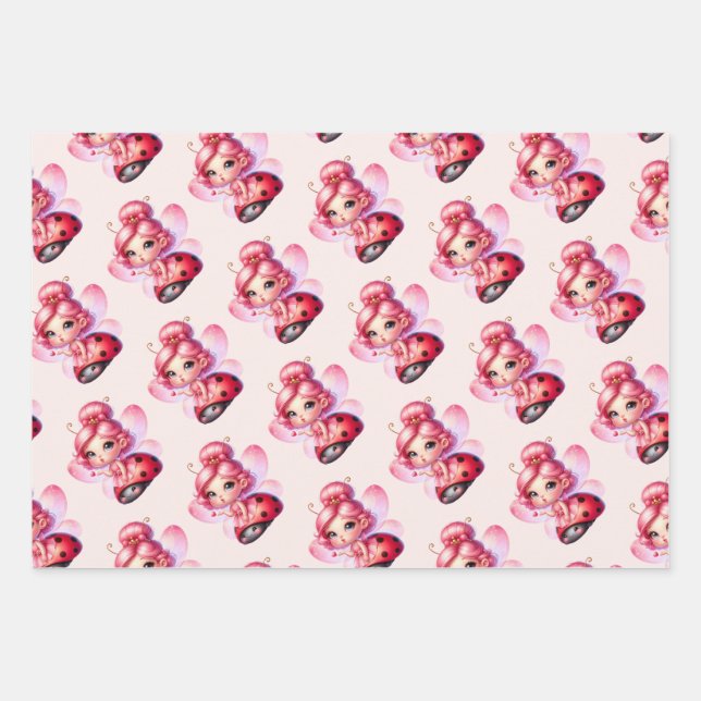 Gorgeous Ladybug Fairy  Wrapping Paper Sheet (Front)