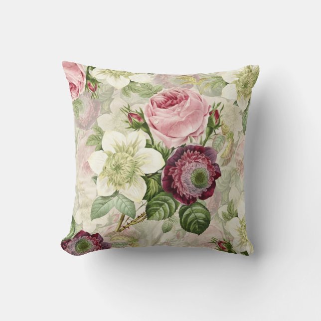 Gorgeous Larges Roses Floral Throw Pillow (Front)